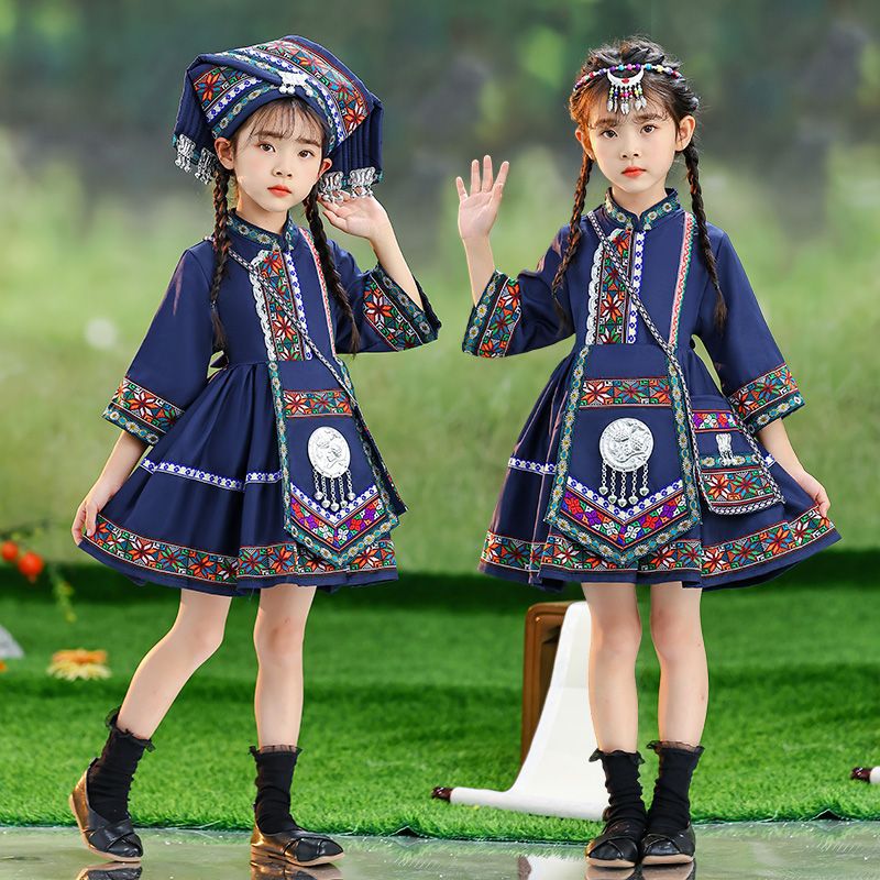 壮族服装儿童广西三月三少数名族衣服洛丽塔女童幼儿园演出服日常