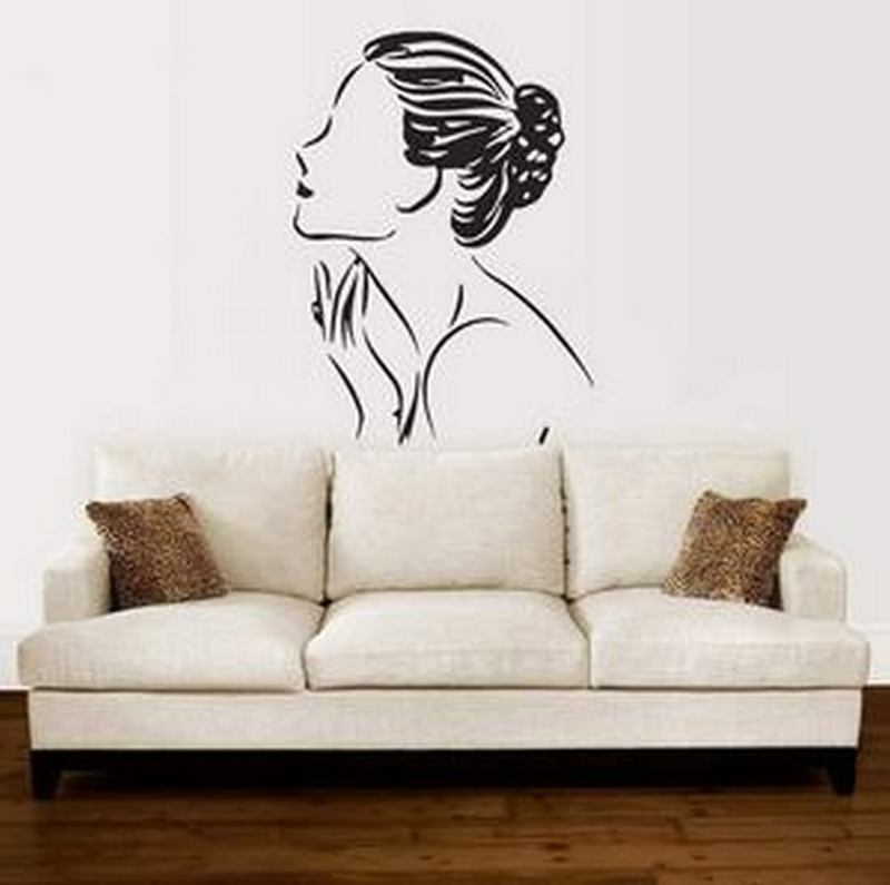 美女 优雅女人侧面线条图案精雕墙贴 美容院装饰贴纸