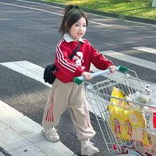 女童秋季套装2023新款儿童时髦假两件卫衣中小童韩版卫裤两件套潮