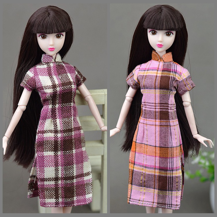 30cm换装娃娃衣服装 6分娃衣 梦凡 可儿超模兵人心怡可穿格子旗袍