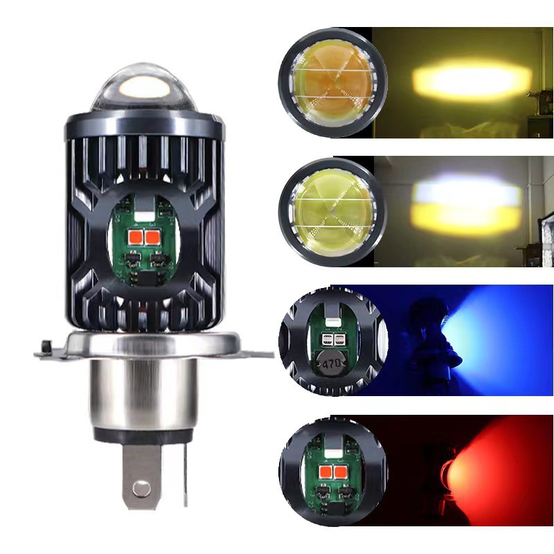 胜辉新款双色摩托车led透镜射灯12-80v 改装红蓝电动车led大灯