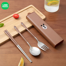 LINE FRIENDS便携式筷子勺子三件套装上班族学生不锈钢轻便收纳盒