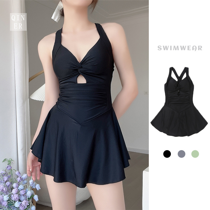 Swimsuit Female Jumpsuit Suspender Pure Colored Fresh Sexy Backless Skinny Slim Hot Spring Swimsuit Professional Swimsuit Wholesale