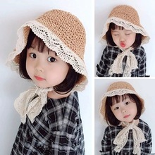 防晒帽儿童草帽女公主韩国夏季渔夫遮阳帽中小童可爱超萌宝宝帽子