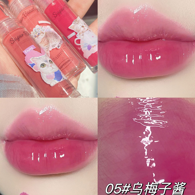 Cappuvini Cat Lip Gloss Lip Essence Honey Lip Lacquer Lip Care Oil Mirror Lipstick Full Lips Lip Gloss Lipstick