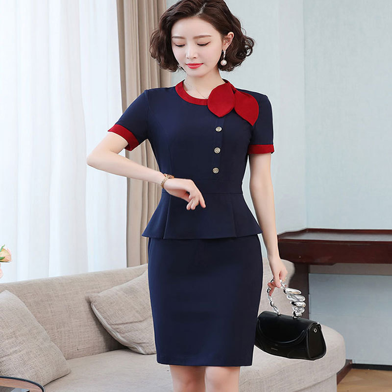 职业装连衣裙2022夏季新款女装短袖修身制服工装珠宝美容院工作服