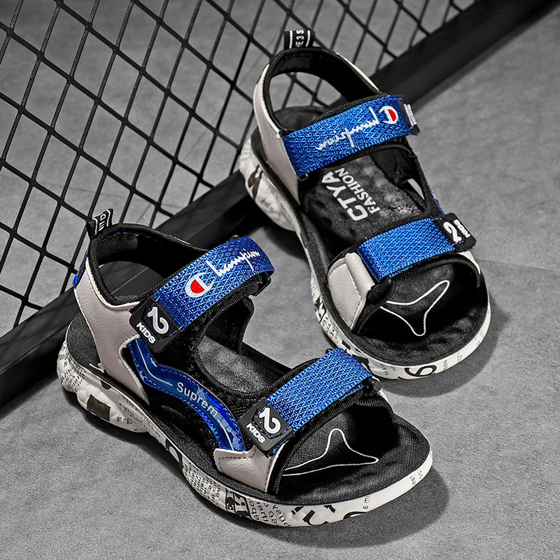 批发男童凉鞋新款夏儿童鞋子男宝宝软底小学生男孩沙滩鞋黑蓝代发