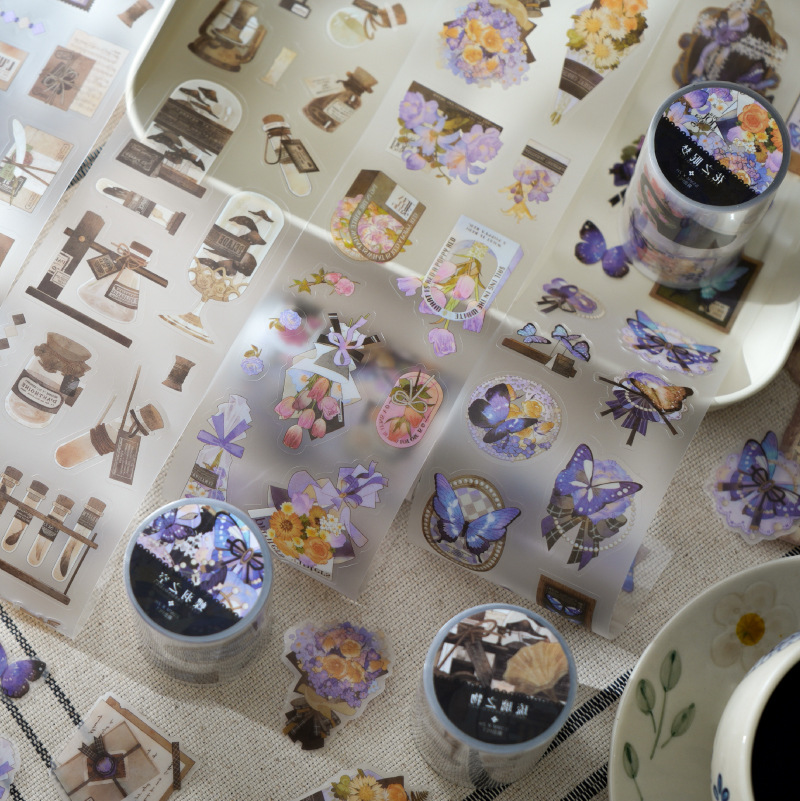 暮光pet白墨胶带 三月纪年系列 手账素材装饰贴打底贴画记事4款