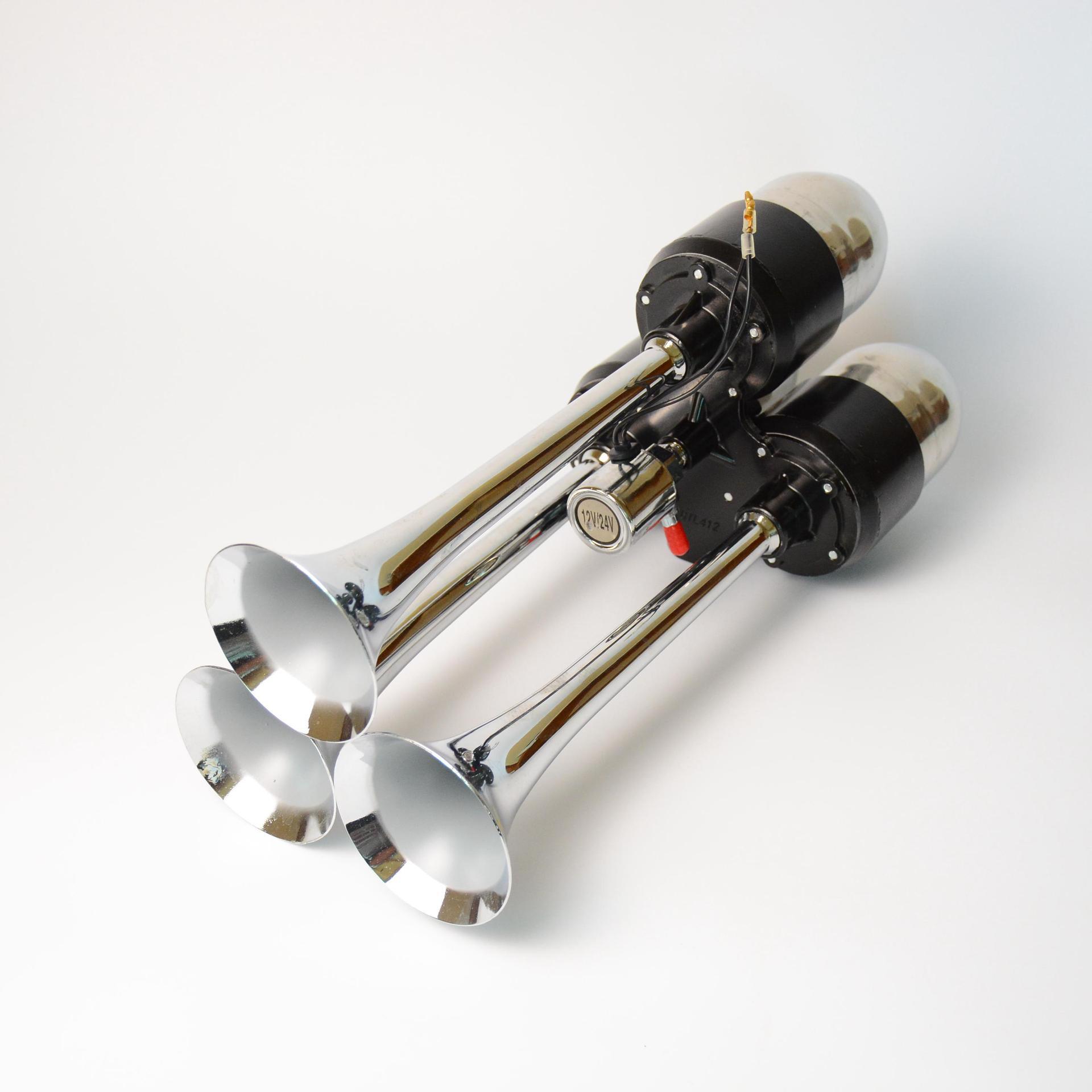 卡车大货车双管三关气喇叭改装通用汽笛绵长拖音12v/24v出口外贸