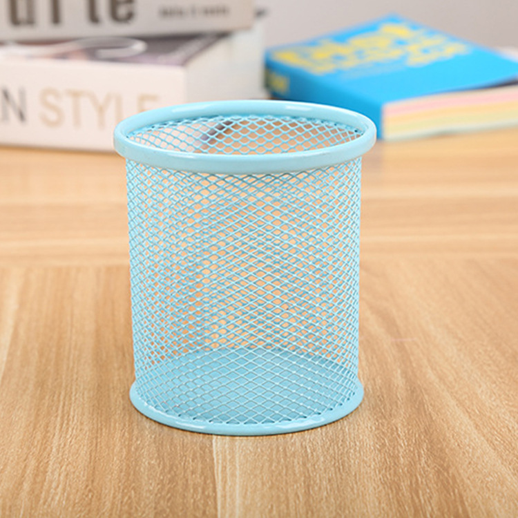 Office Supplies Simple Iron-Net Pen Container Student Stationery Metal Grid Iron Desktop Storage Bucket Factory Wholesale T