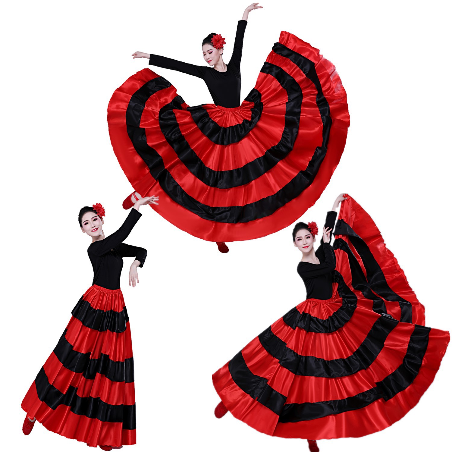 弗拉明戈西班牙斗牛舞蹈裙 肚皮舞大摆裙子表演服 包邮