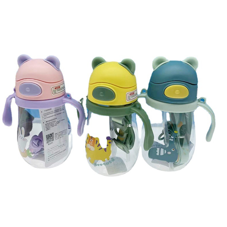 Factory Wholesale Children's Plastic Cup Handle Strap Baby Drink Learning Cup Pc Plastic Baby Straw Cup