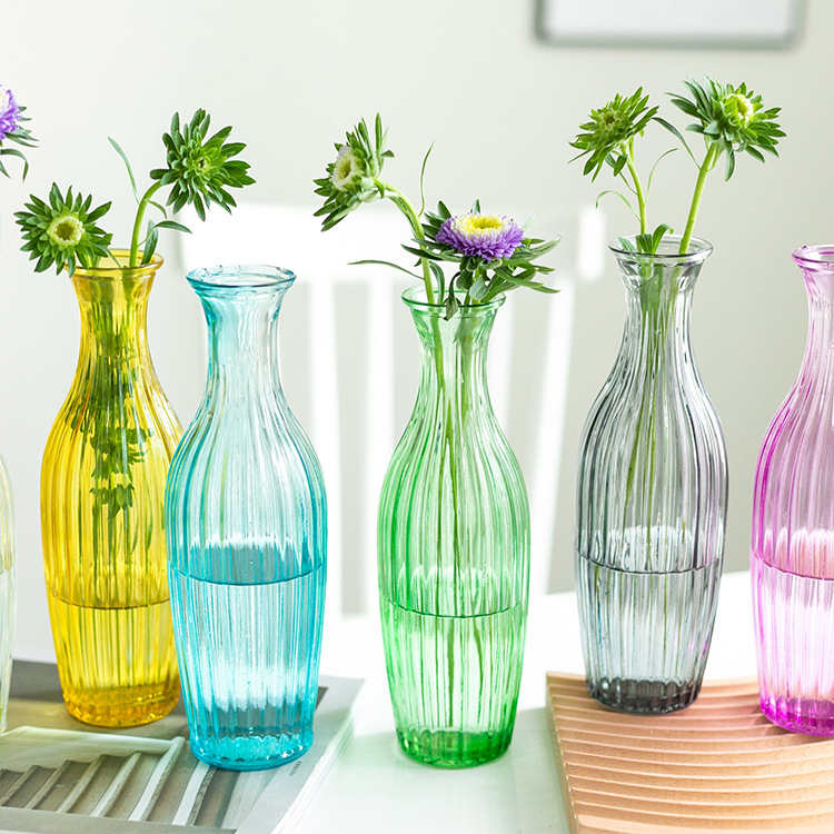 Creative Hydroponics Living Room Bedroom Decoration Table Flower Vase Fresh Glass Vase Transparent Colored Glass Bottle