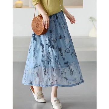 夏季新款 花朵半身裙文艺减龄宽松显瘦休闲中长款裙子99829-阿里巴巴