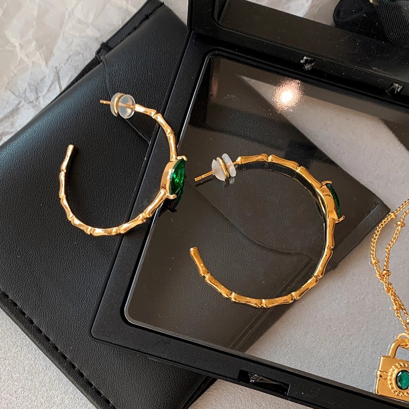 jewelry earrings earrings earrings national style accessories emerald gold high profile retro square round face hoop earrings female