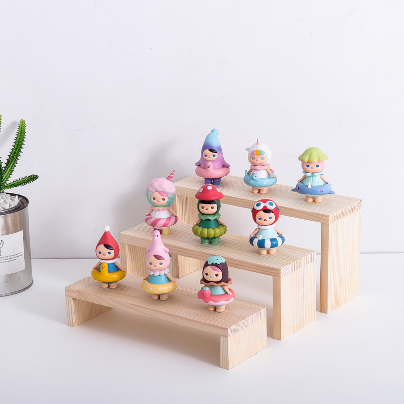 亚克力首饰展示架手办泡泡玛特盲盒木质收纳架子阶梯陈列柜置物架