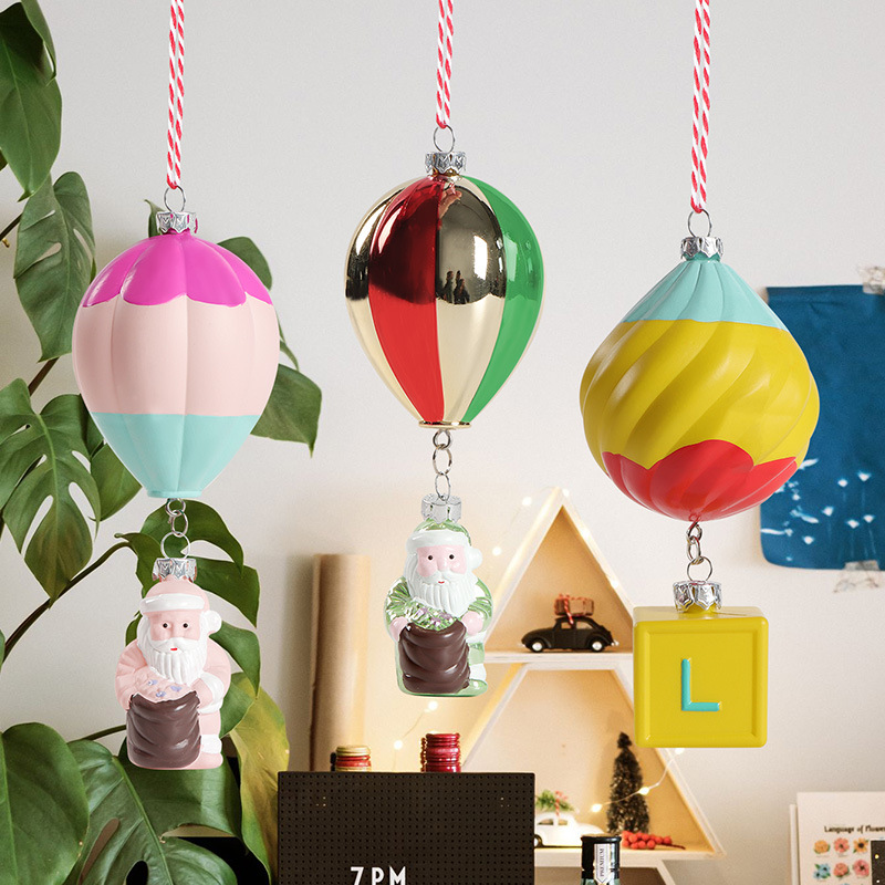 热气球装饰挂件圣诞球异形塑料圣诞球圣诞球亚马逊彩绘圣诞球