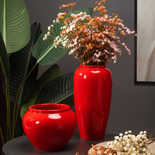 定制中式陶瓷红色花瓶喜庆摆件 家居客厅玄关餐桌装饰插花花器