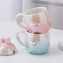 可爱兔子陶瓷马克杯少女心情侣杯高颜值杯子咖啡杯水杯带盖勺