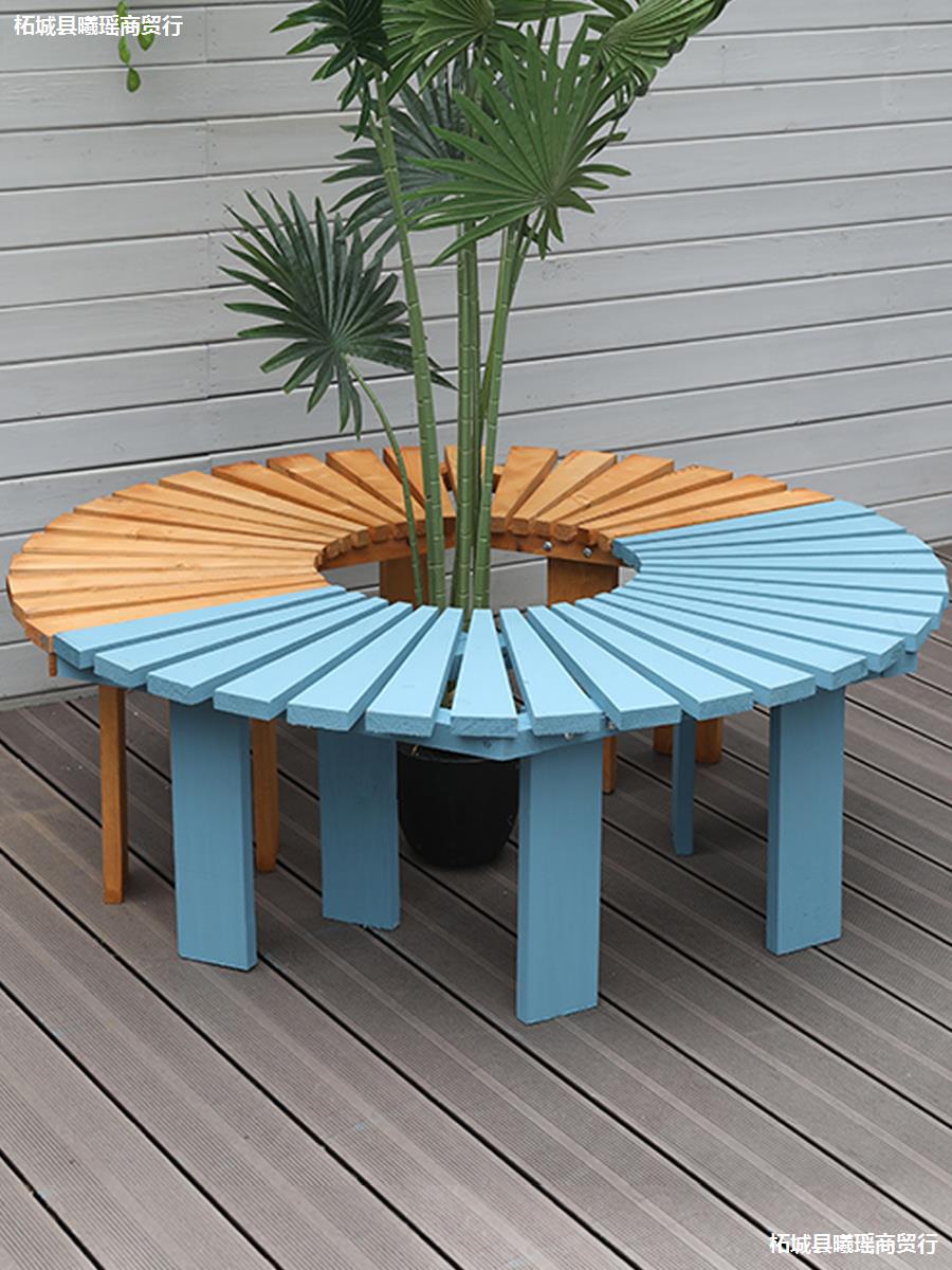 户外庭院花园防腐木围树凳公园景观座椅景区凳子实木阳台花架圆形