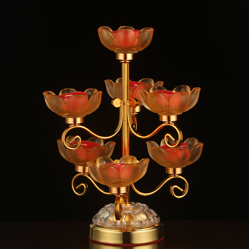 七星琉璃莲花烛台七品烛台家用寺庙佛具灯座酥油灯架蜡烛台长明灯