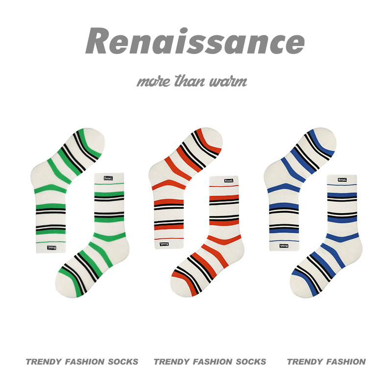 Renaissance European and American Style Spring and Summer New Women's Socks Abstract Creative Box-Packed Gift Socks Cotton Socks Mid-Calf Patterned Stockings