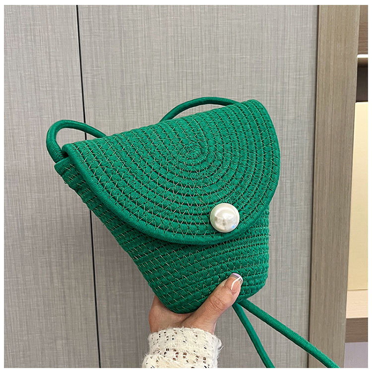 New Pearl Flip Small Bag Crossbody Cotton Rope Braided Bag Casual Shoulder Straw Bag Mini Beach Bag Women's Bag