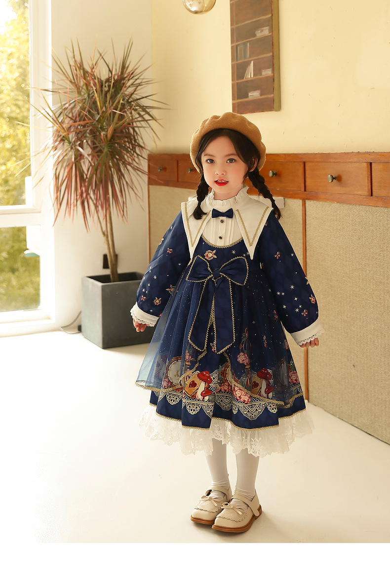 女童lolita公主长裙印花连衣裙秋装儿童洋气lo裙中大童洛丽塔裙子