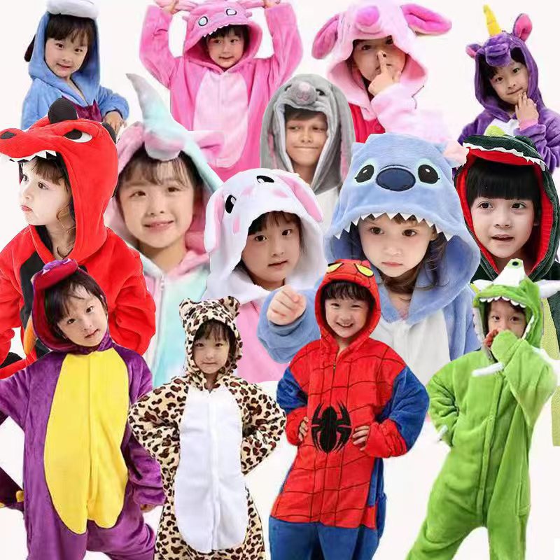 Cartoon One-Piece Animal Pajamas Flannel Children's Pajamas Pikachu Dinosaur Panda Totoro Nightgown One Piece Dropshipping