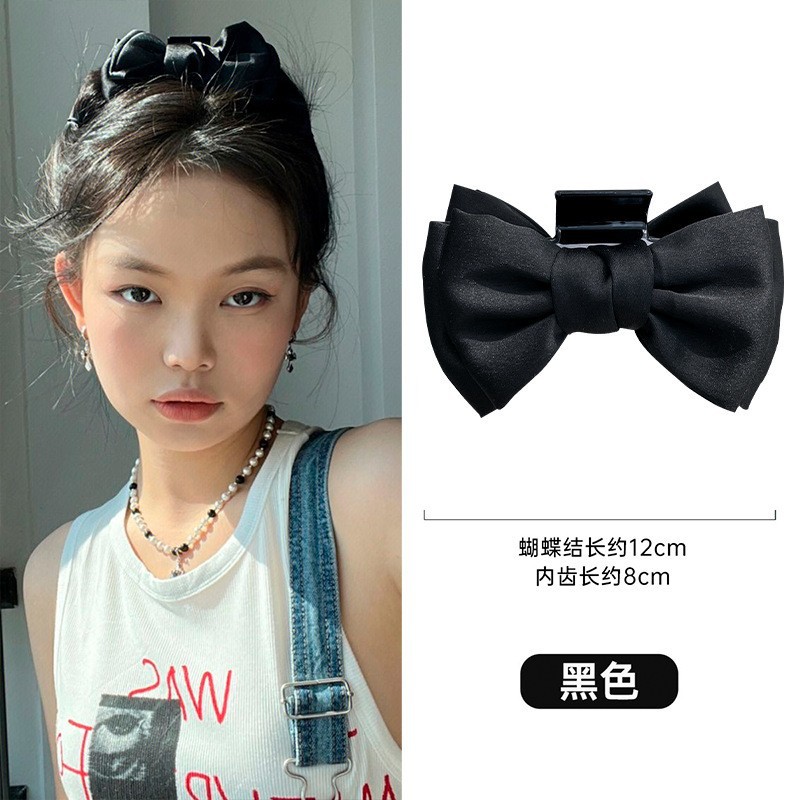 Black Double-Sided Bow Claw Clip Escaped Princess Headdress Oversized Korean Style Temperament Shark Clip Wholesale Barrettes Women