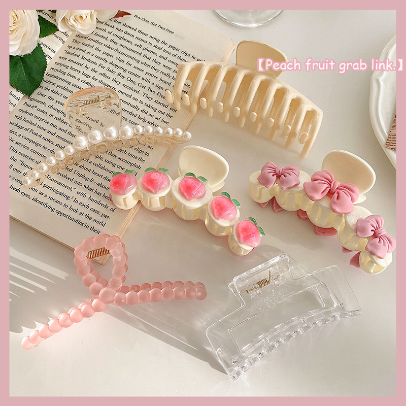 Peach Transparent Pink Barrettes Japanese Sweet Girl Back Head Temperament Grip Shark Clip Subnet Red Hairpin