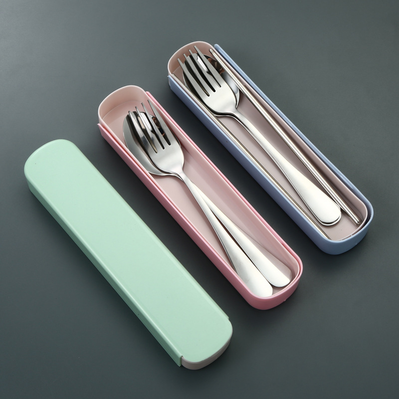 304 Stainless Steel Portable Tableware Three-Piece Set Spoon Fork Chopsticks Student Convenient Tableware Company Gifts Can Be Customized Logo