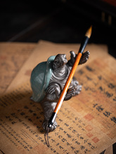 陶瓷长寿乌龟摆件创意办公桌面笔架养壶笔托茶道装饰摆设茶宠茶玩