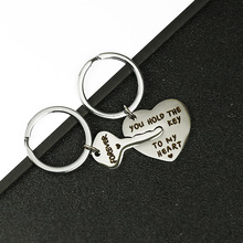 跨境专供小礼品批发金属挂件一对装可激光男女不锈钢情侣钥匙扣链