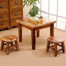 实木小方桌家用矮桌吃饭四方桌子复古客厅小户型阳台木头桌正方形