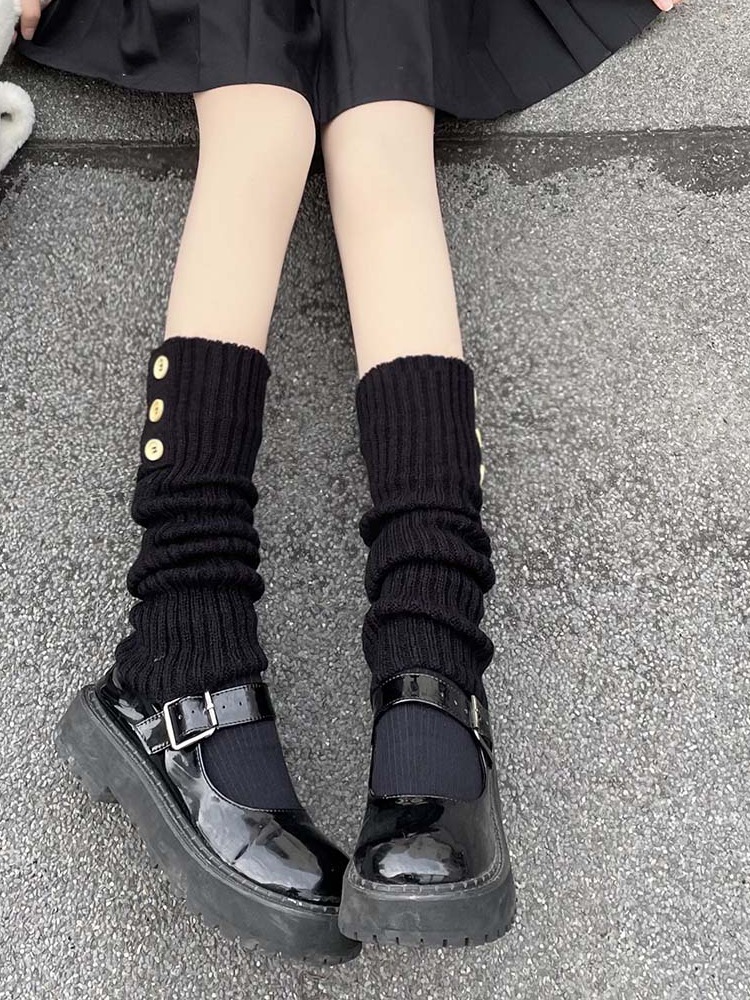 Japanese College Style Vintage Button Leg Warmer Women's Winter Wool Knitted Leg Warmers White Loose Stockings JK Hot Girl Socks