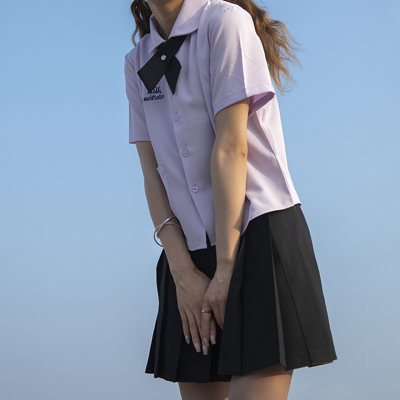 禁忌女孩小水同款淡紫色短袖jk制服泰国校服中学生圆领班服衬衫