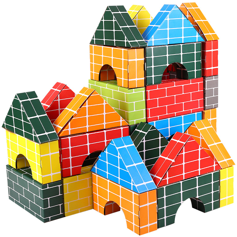 彩色纸砖 幼儿园儿童拼搭纸砖头积木建构区角游戏环境布置