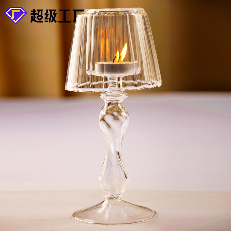 欧式透明玻璃台灯造型烛台高脚条纹烛台 婚庆家居创意摆件
