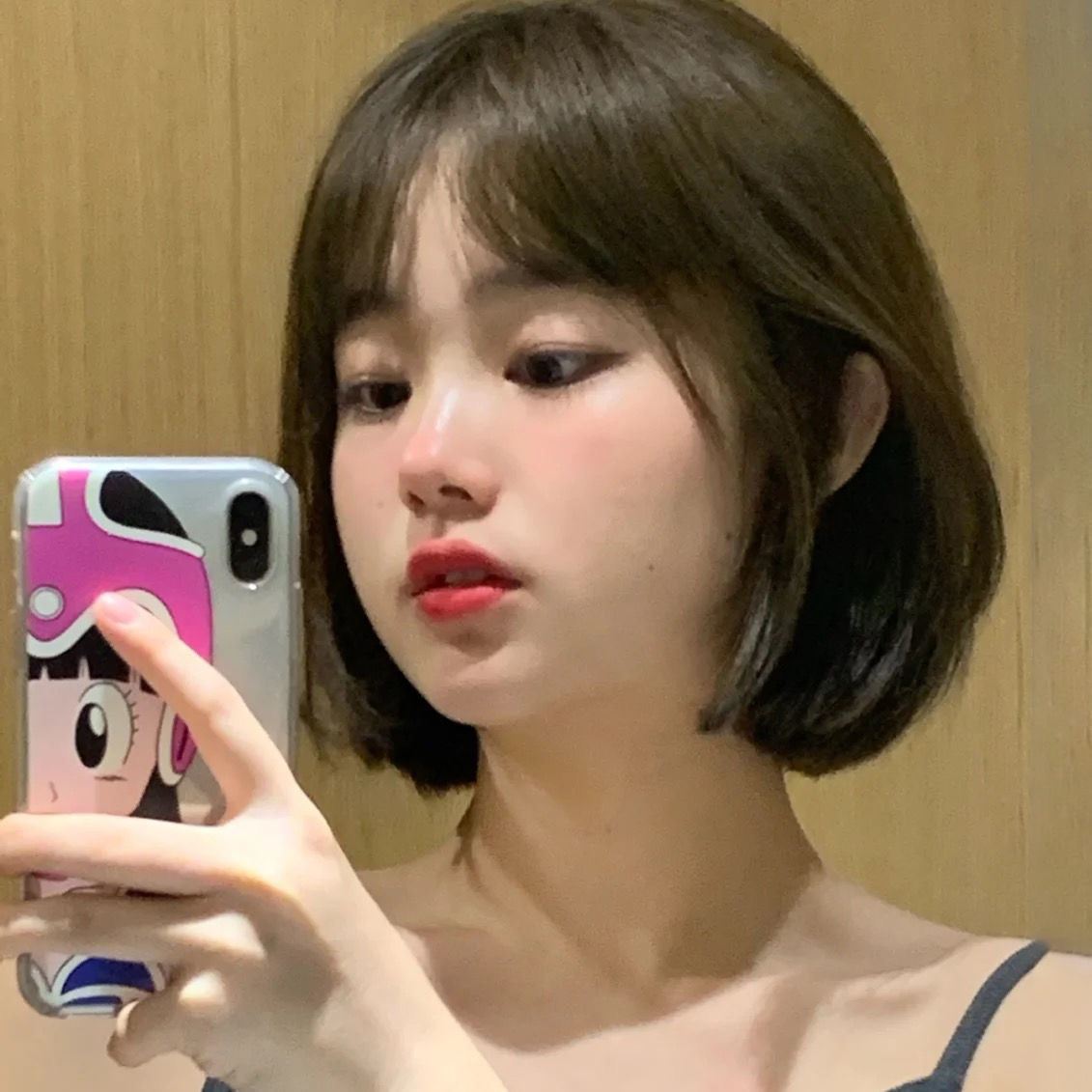 星程假发女黑棕色短发网红可爱自然少女内扣波波头空气刘海全头套