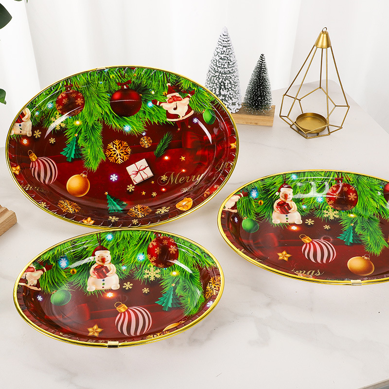 Amazon Export Christmas Tree Plate Christmas Party Supplies Tableware Cross-Border New Arrival without Plate with Gold Lace Fruit Plate