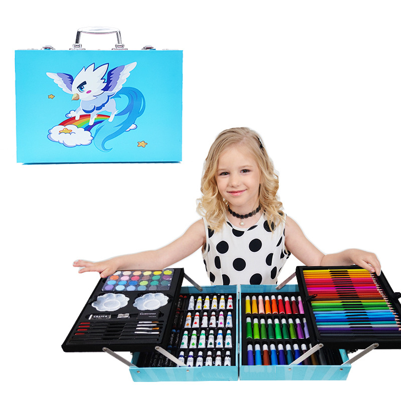 stationery  200pc Brush Crayon Children's Painting Kit Primary School Student Art Class Paint Drawing Tools Watercolor Pens Set