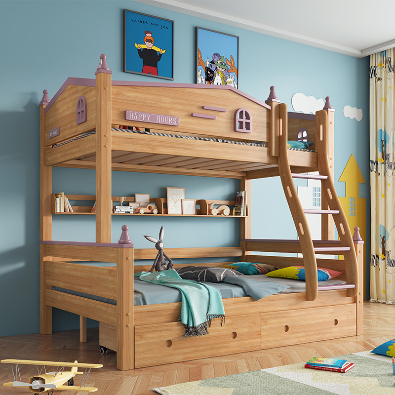 Children's Double-Layer Solid Wood Double Bed Drawer Combination Step Step Ladder Cabinet Ladder Bunk Bed Wholesale