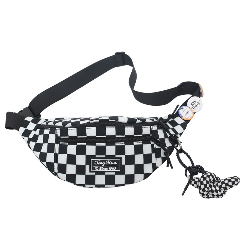 Black and White Plaid Ins Labeling Harajuku Fan Car Men's and Women's Chest Bag 2022 Japanese and Korean Casual Shoulder Messenger Bag