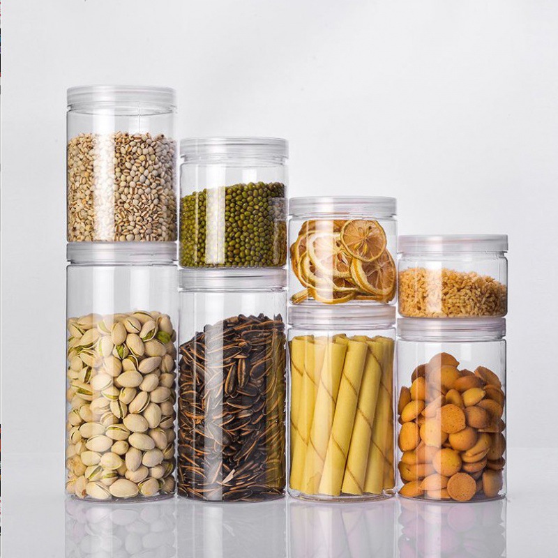 饼干盒子透明带盖pet密封罐家用透叶罐蜂蜜瓶2斤食品级塑料包装罐