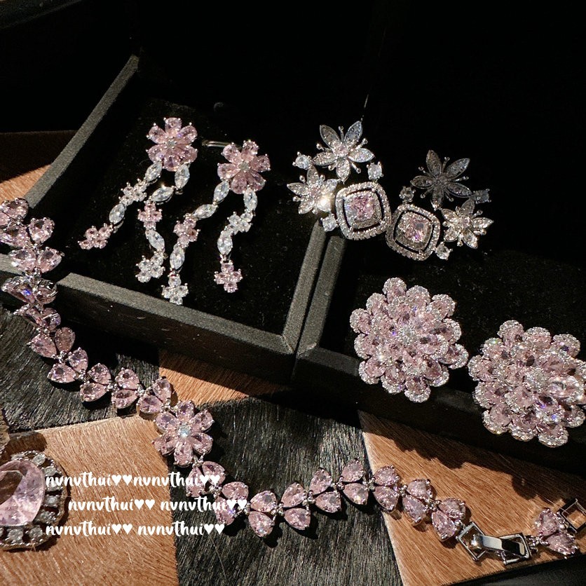 Escape Princess Pink Flower Basket Gem Earrings Papalacha 18K Gold Plating Barbie Pink Petal Zircon Bracelet