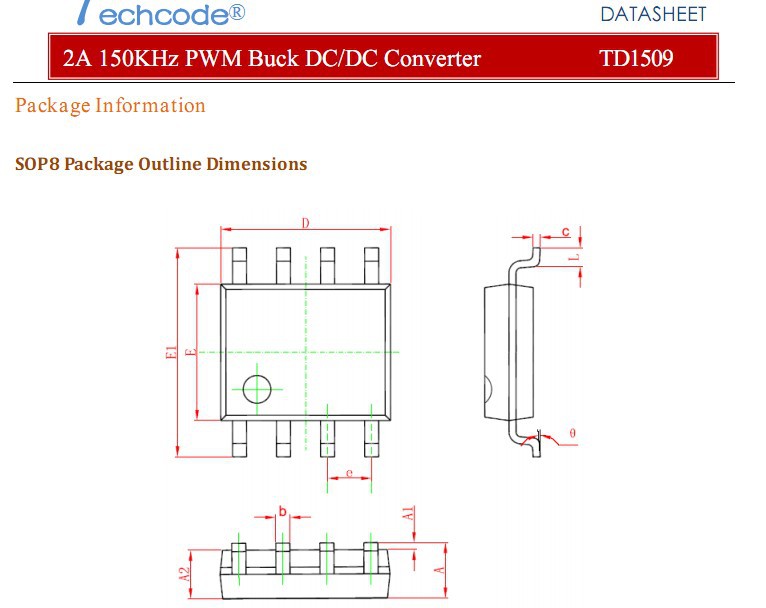 td1509pr r 耐压45v 输出电压可调 2a电流异步降压dc/dc元器件ic