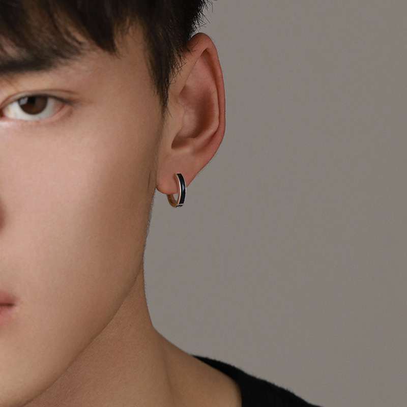 黑色银耳环耳钉男潮个性男款单只简约耳圈潮流欧美男生圆圈耳饰品