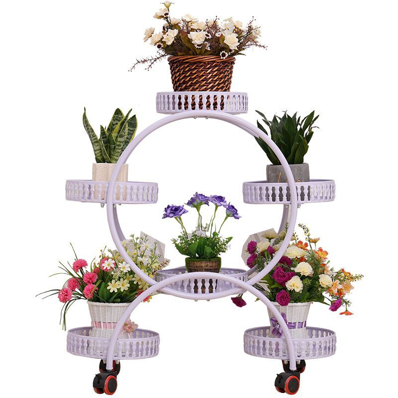 Flower Shop Flower Stand Iron Multi-Layer with Wheels Scindapsus Basin Frame Living Room Balcony Floor Movable Indoor Commodity Shelf