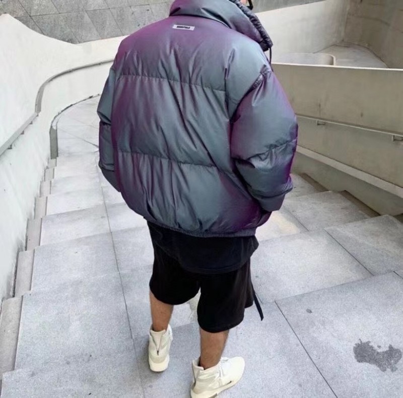 fog fear of god essentials复线羽绒服男女反光镭射炫彩棉服外套